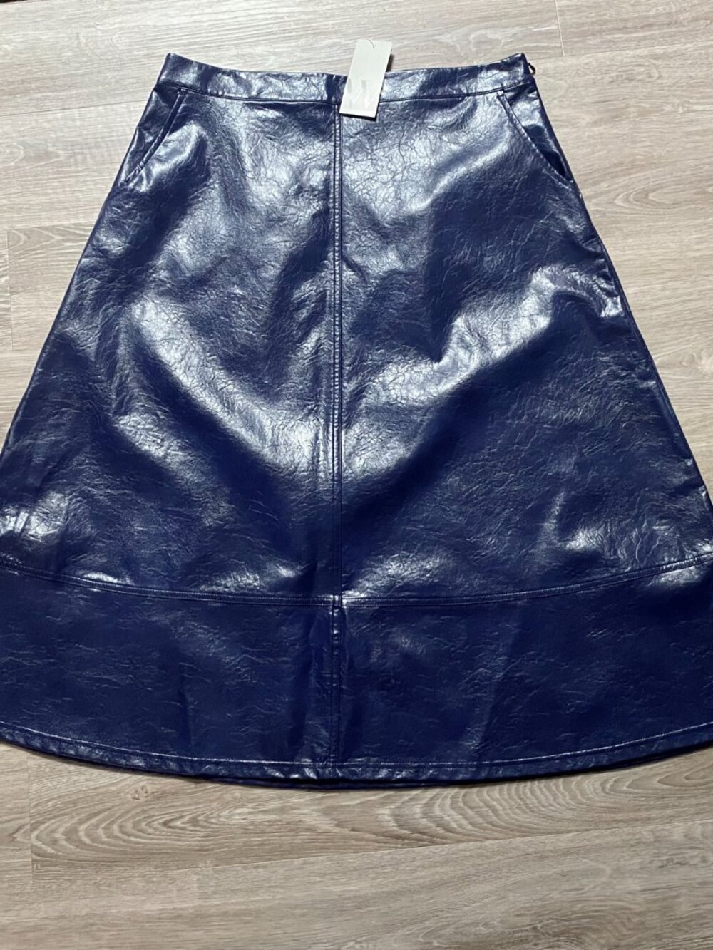 Worthington NWOT $104 Navy Purple Faux Leather Academia Work Preppy Maxi Skirt 8